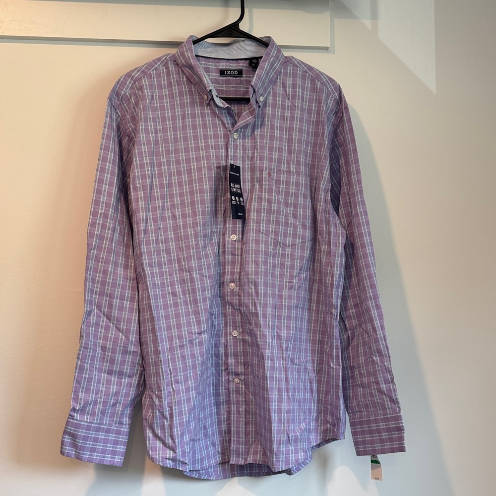 Izod Lavender Checkered Button Down Shirt